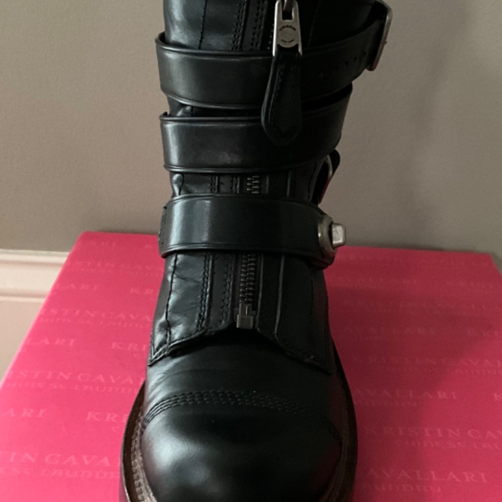 Coach Moto Black Leather & Fur Boot Size 7.5 - Picture 3 of 6